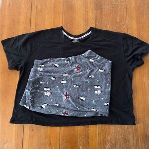 Women's Black and Gray Penguin Pajama Set